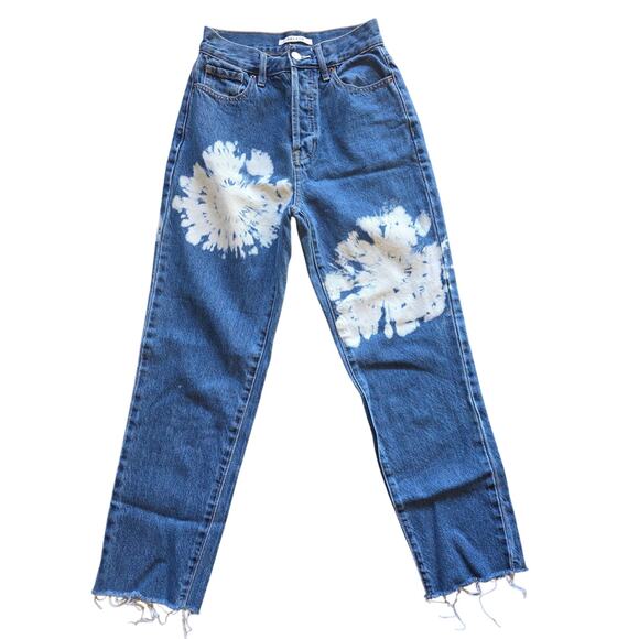 Pacsun High Rise Straight Jeans 24 Womens Bleached Design Raw Hem Button Fly - Picture 1 of 8